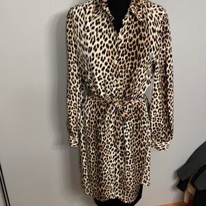 Luna Leopard Silk Shirt Dress size L